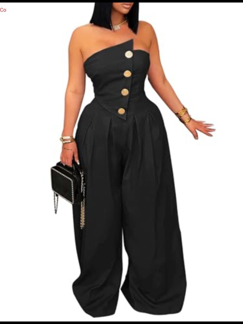 Asymmetrical Strapless Wide Leg Jumpsuit Dressy